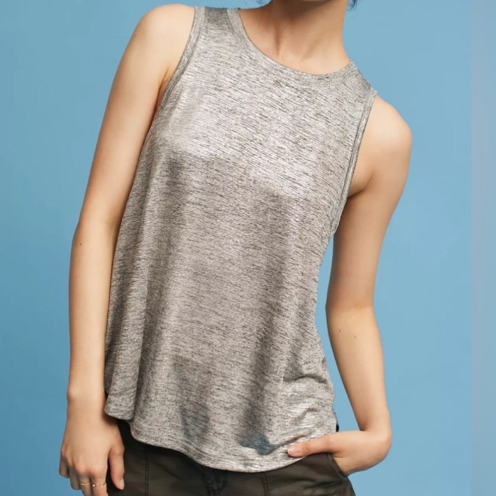 Anthropologie Deletta Metallic Silver Shine Tank Top XS
